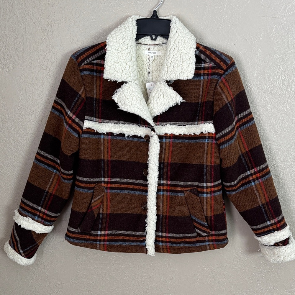 Maurices Brown Plaid Sherpa‎ Button Jacket Women’s Small NWT
